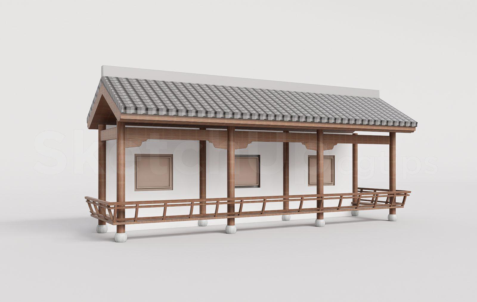 Traditional Wooden Pavilion with Tiled Roof