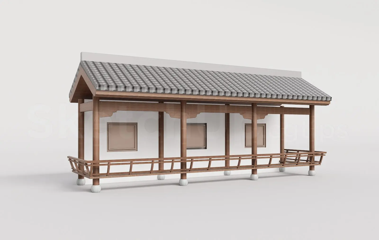 Traditional Wooden Pavilion with Tiled Roof — preview 1 (cgtips)