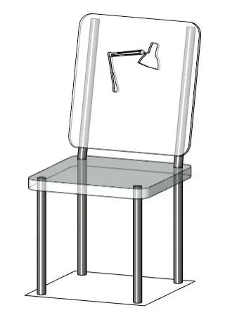 Chair in glass with logo of lamp