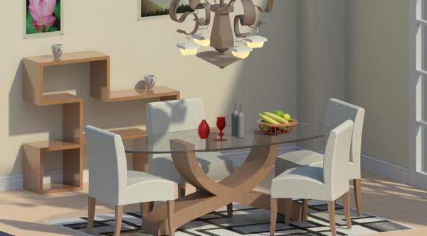 Glass dining table with crossed legs
