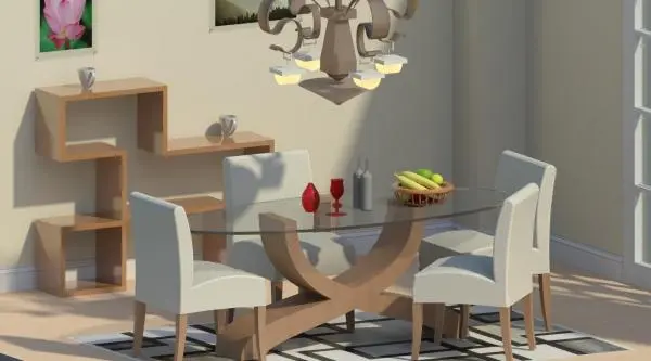 Glass dining table with crossed legs