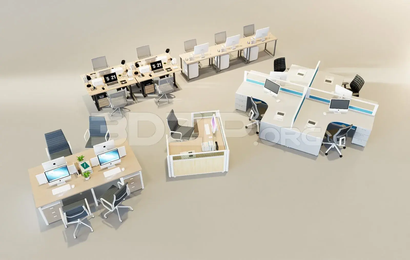 Office work desk and chairs