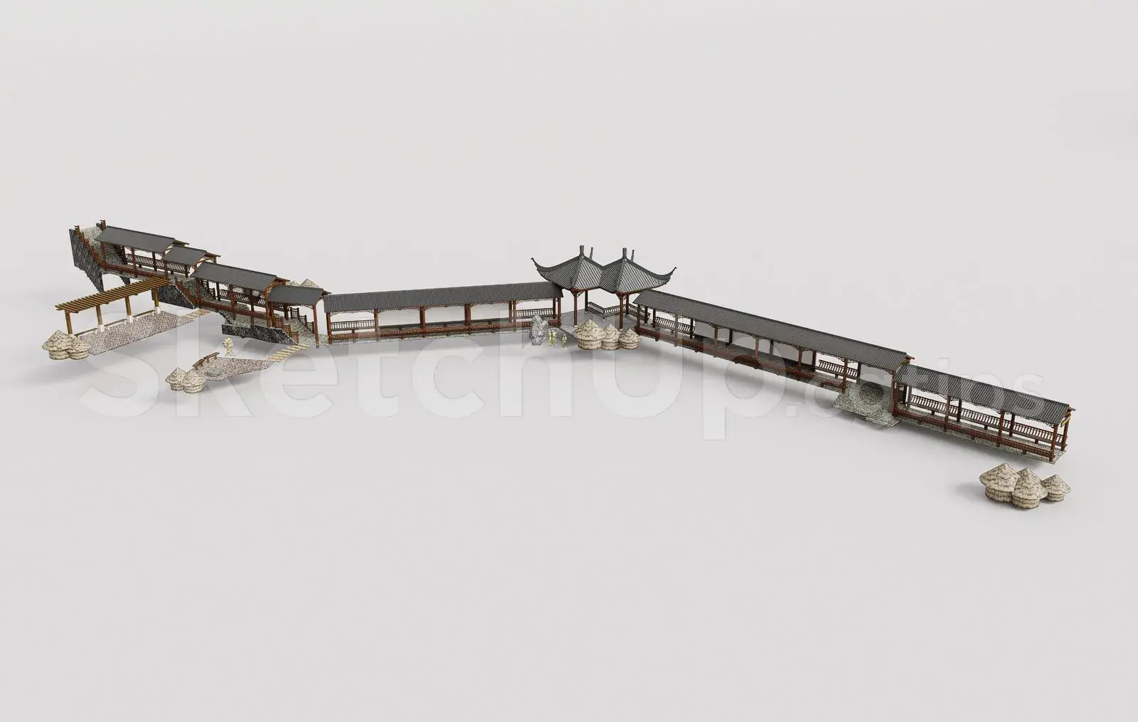 Traditional Wooden Pavilion with Tiled Roof