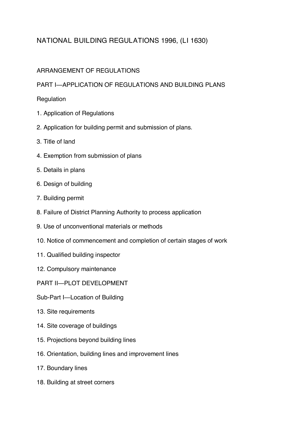 National Building Regulations, 1996 (LI 1630)