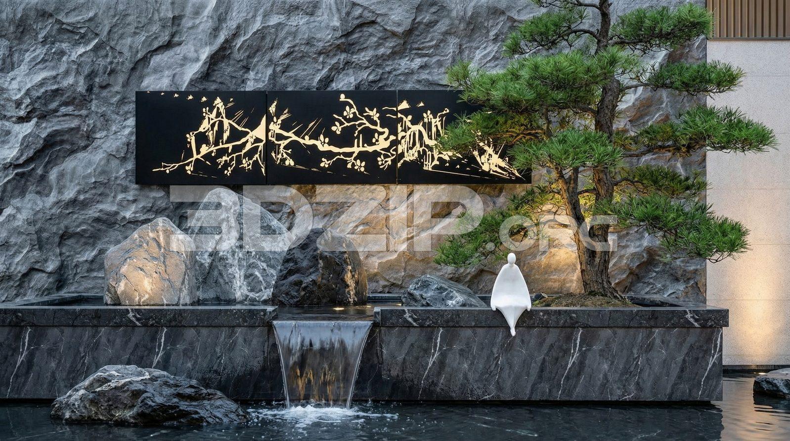 Modern Zen Stone Garden Landscape 3D Visualization