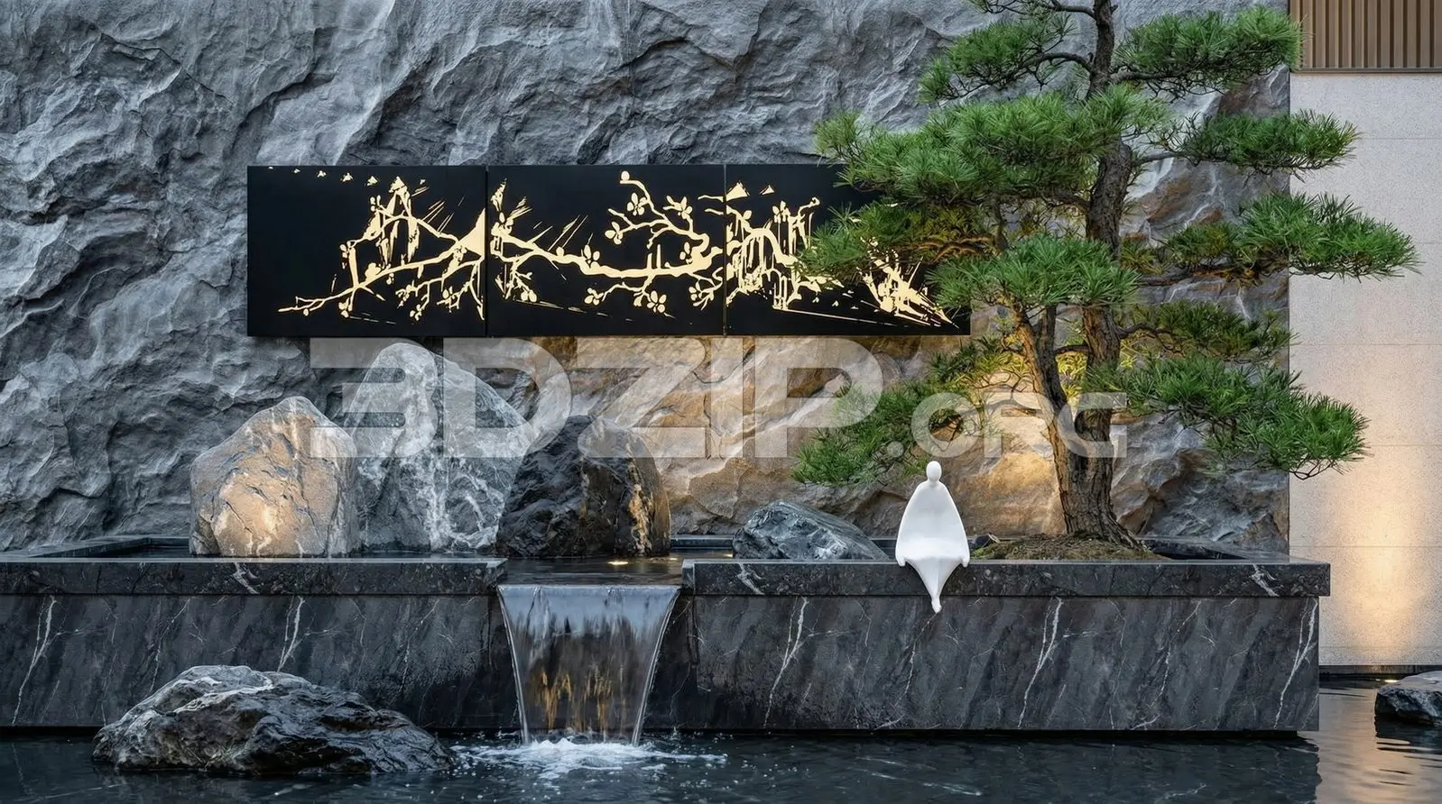 Modern Zen Stone Garden Landscape 3D Visualization — preview 1 (3dzip)