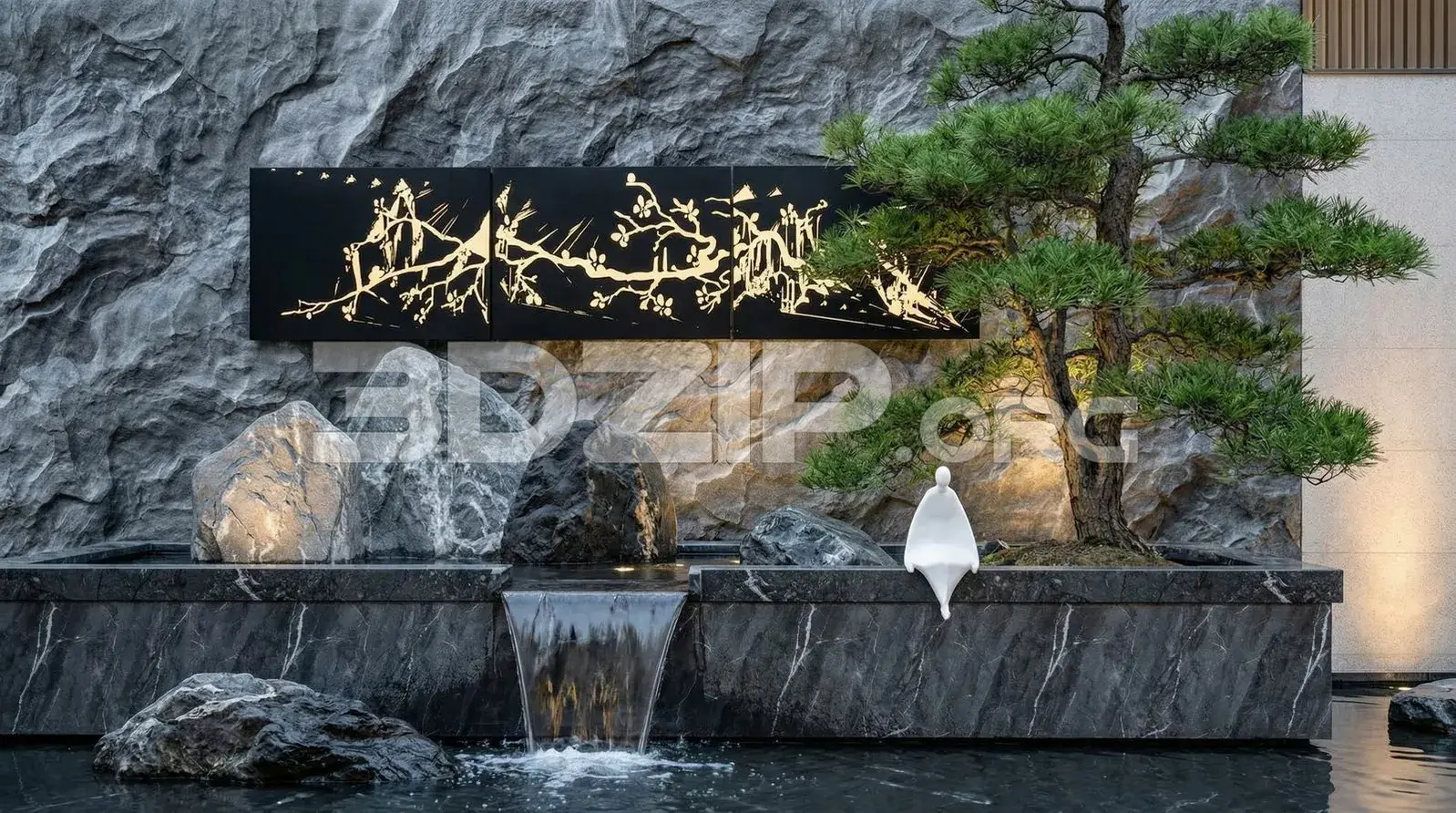 Modern Zen Stone Garden Landscape 3D Visualization