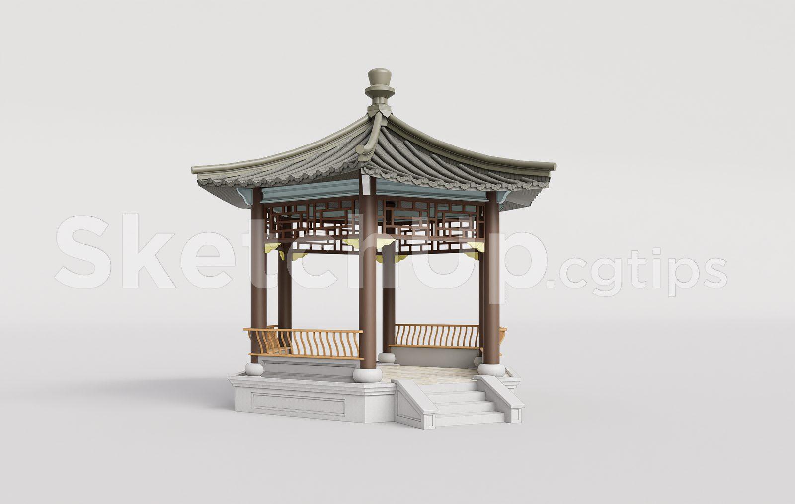 Traditional Wooden Pavilion with Tiled Roof