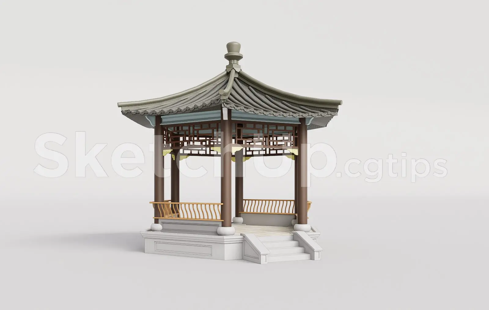 Traditional Wooden Pavilion with Tiled Roof — preview 1 (cgtips)