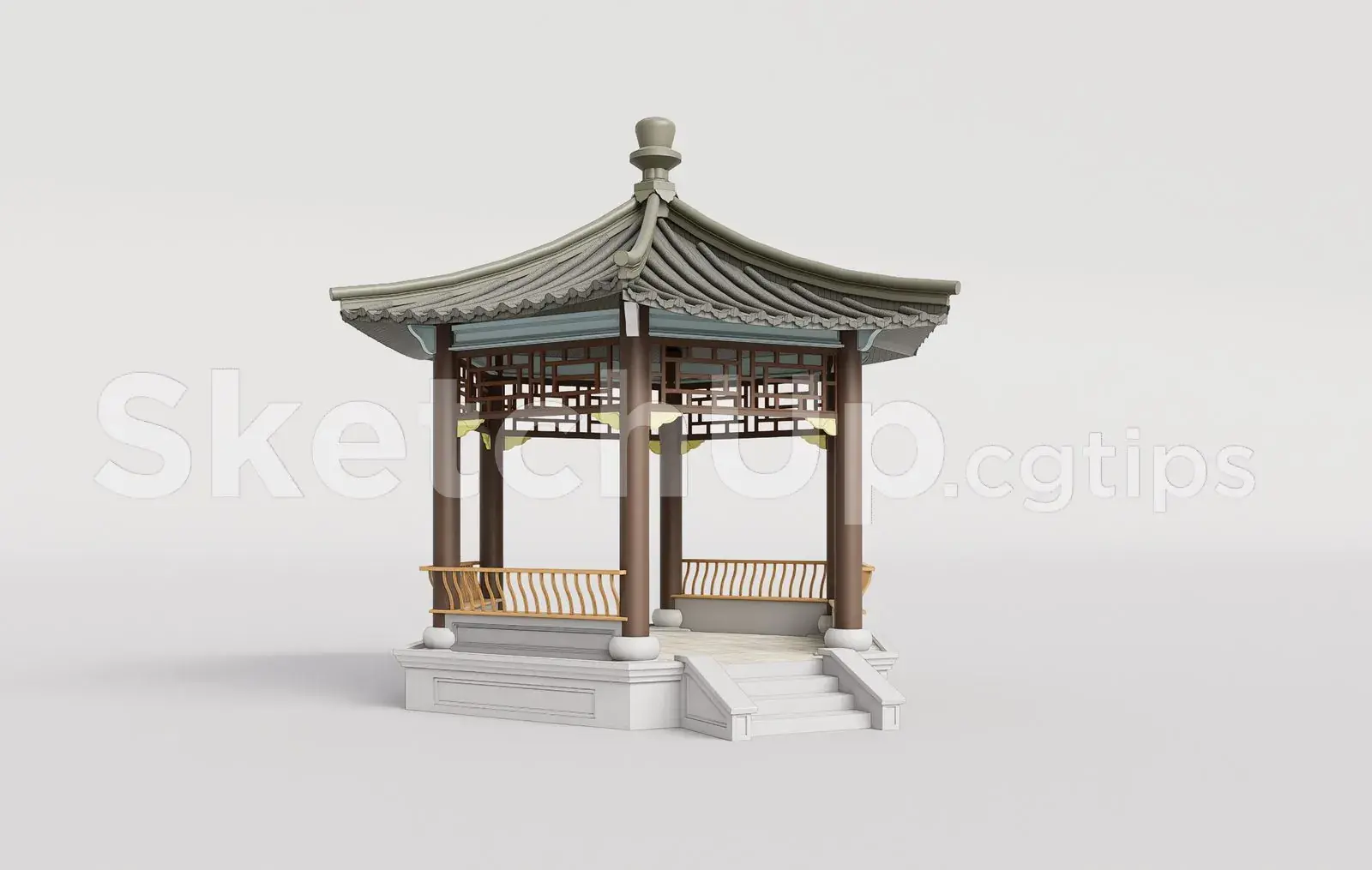 Traditional Wooden Pavilion with Tiled Roof