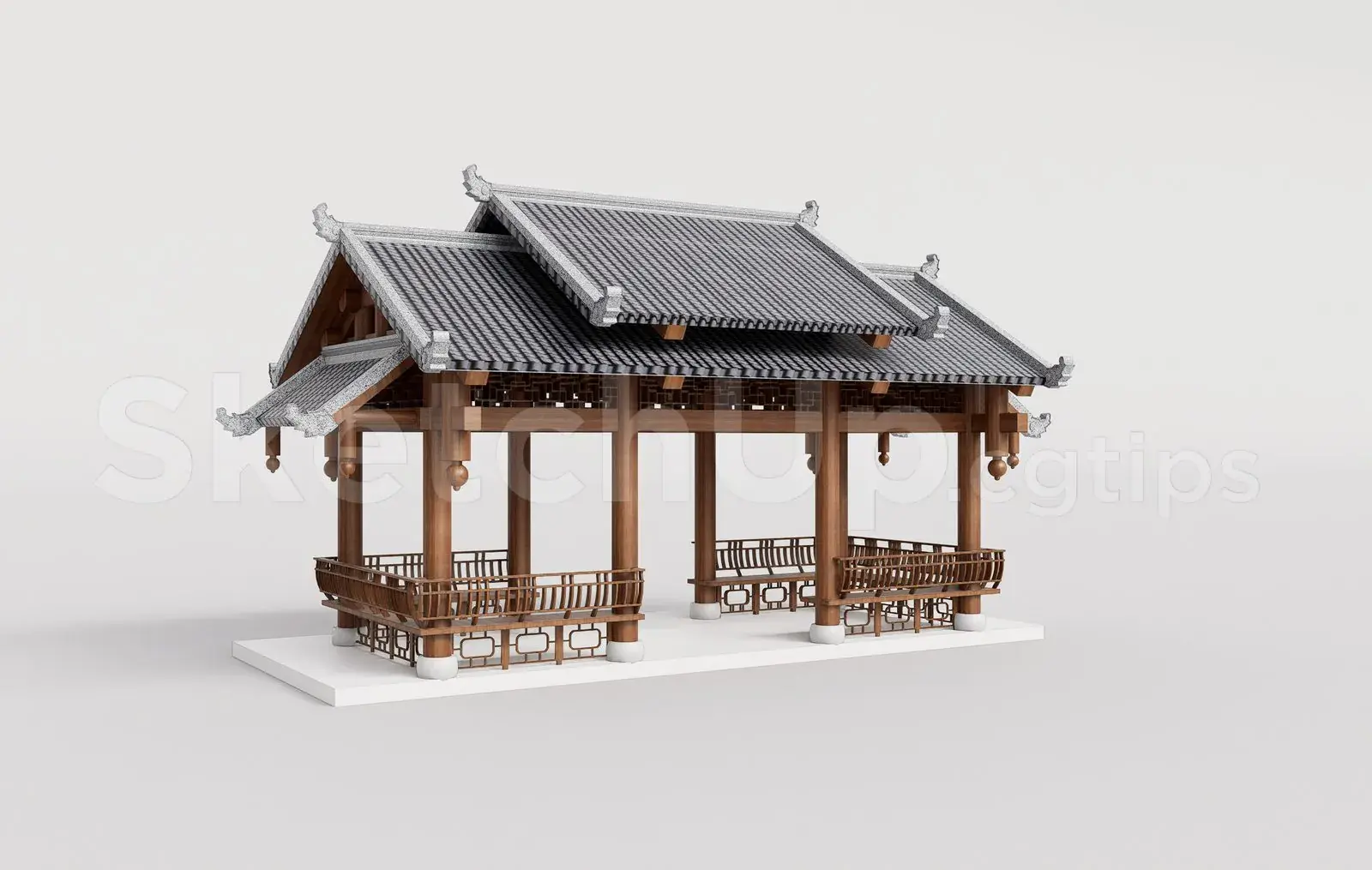 Traditional Wooden Pavilion with Tiled Roof