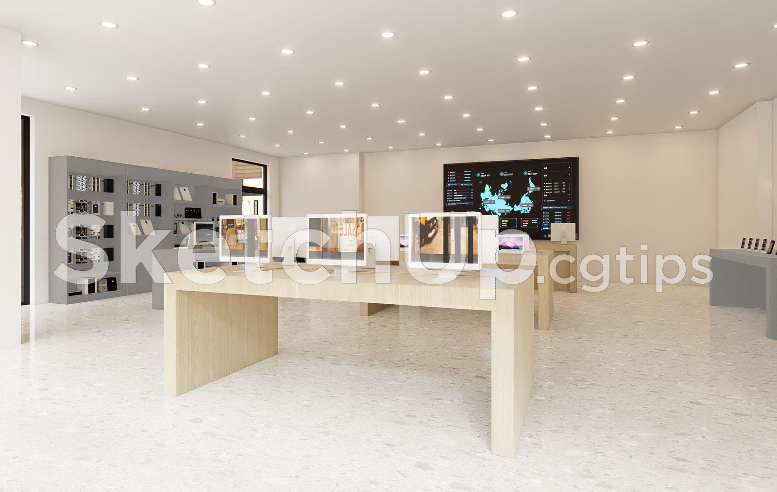 Modern Retail Showroom SketchUp Model – Electronics Store Interior 3D Scene