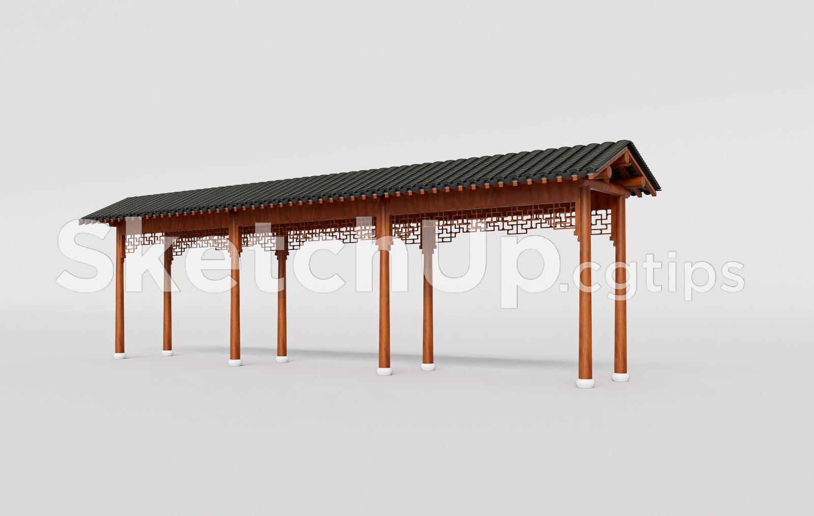 Traditional Wooden Pavilion with Tiled Roof