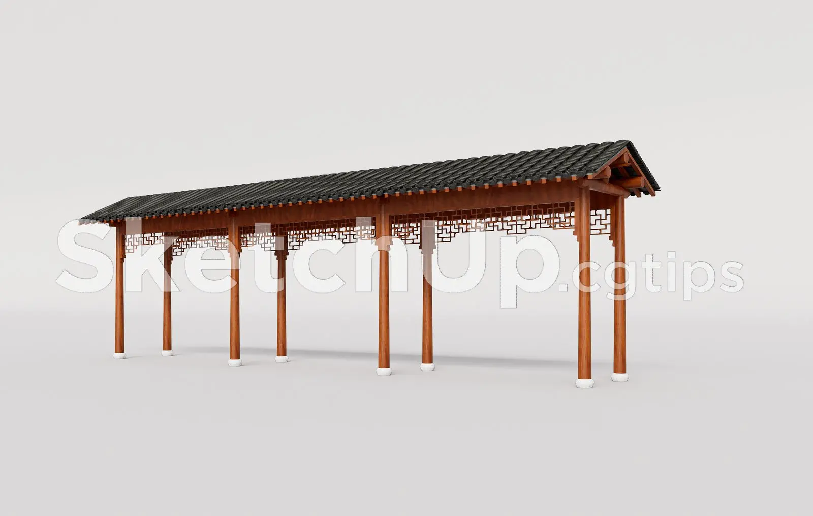 Traditional Wooden Pavilion with Tiled Roof