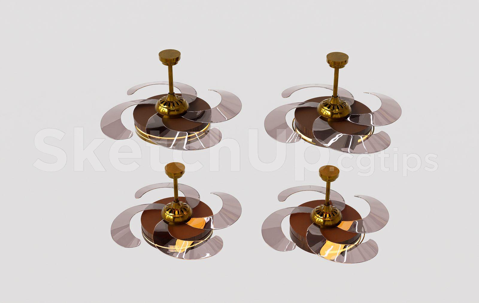 Modern Luxury Ceiling Fan SketchUp Model – Transparent Curved Blades Design