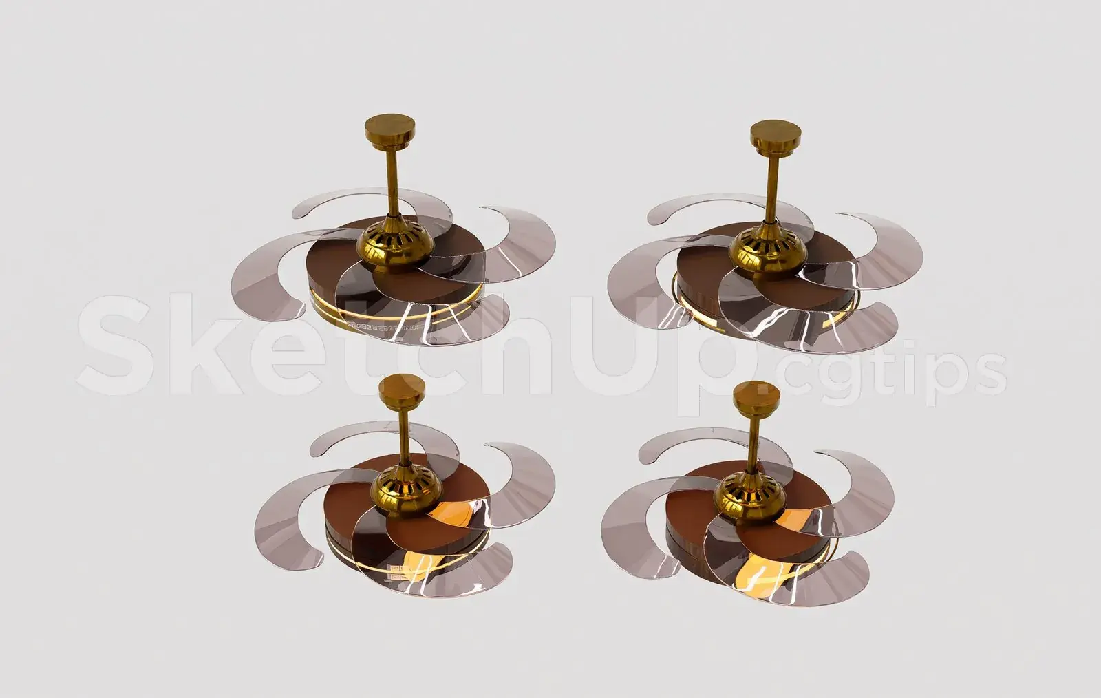 Modern Luxury Ceiling Fan SketchUp Model – Transparent Curved Blades Design