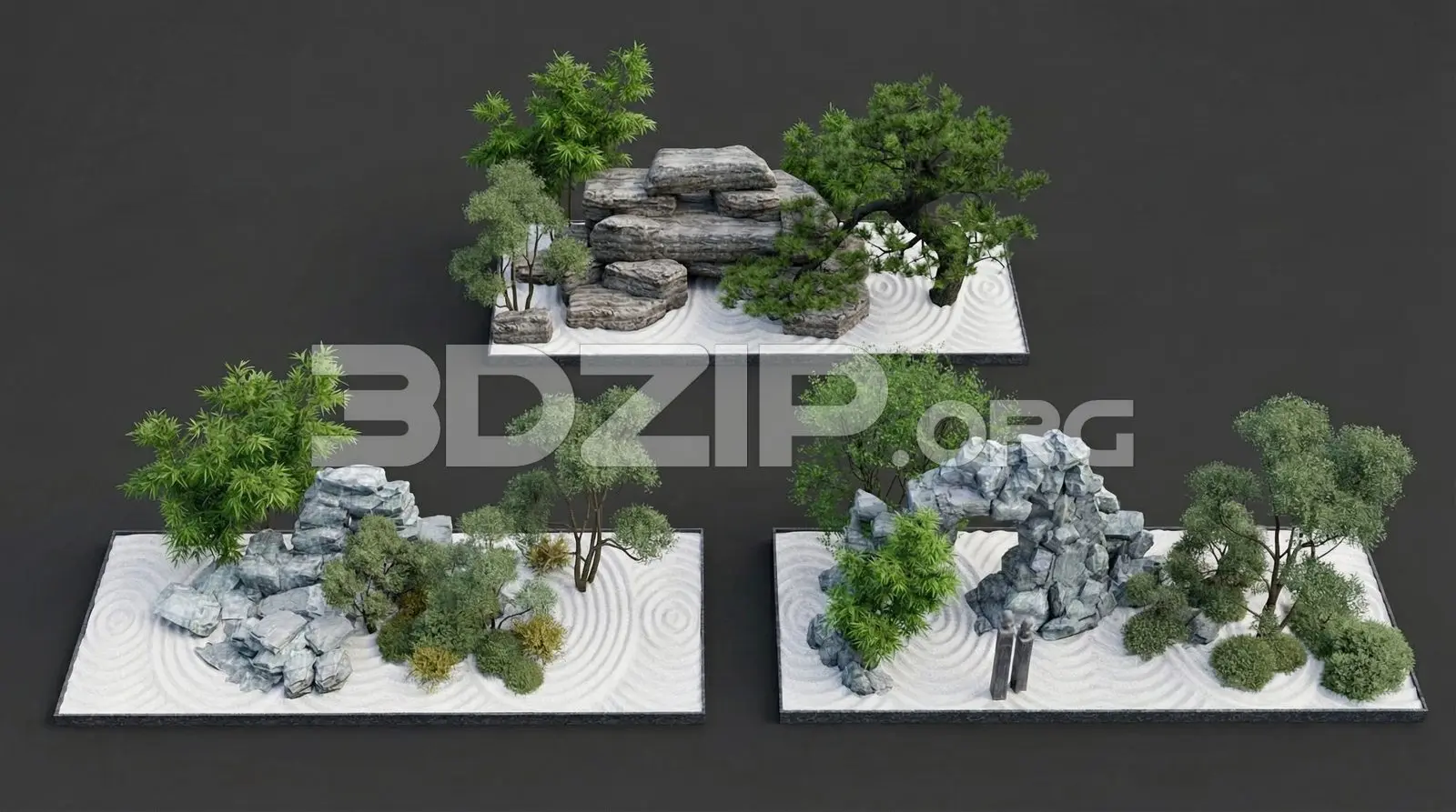 Realistic Zen Garden Collection Rock Formations & Bonsai