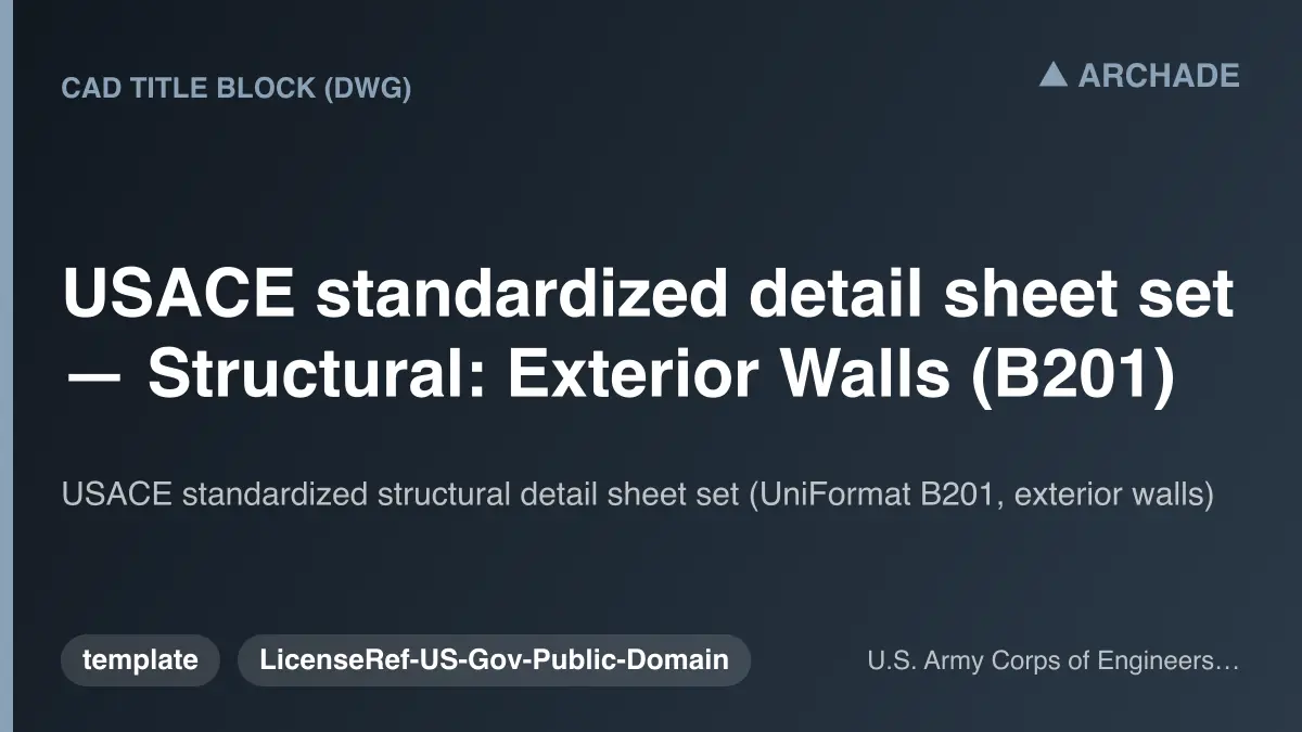 USACE standardized detail sheet set — Structural: Exterior Walls (B201)