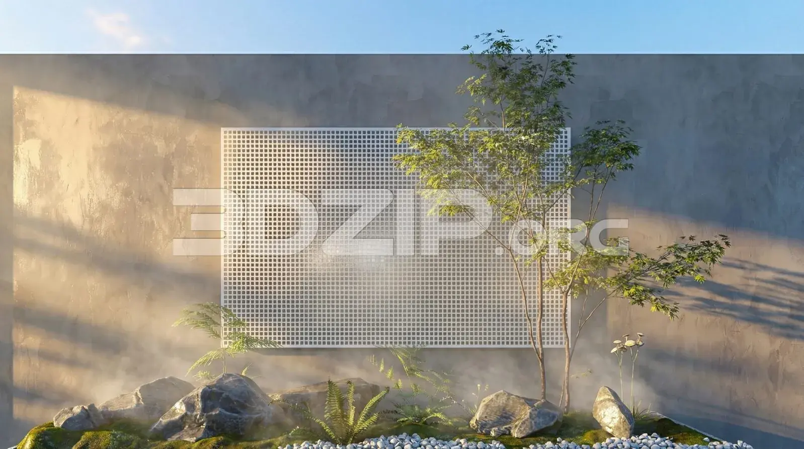 Exterior Visualization – Minimalist Garden with Natural Lighting