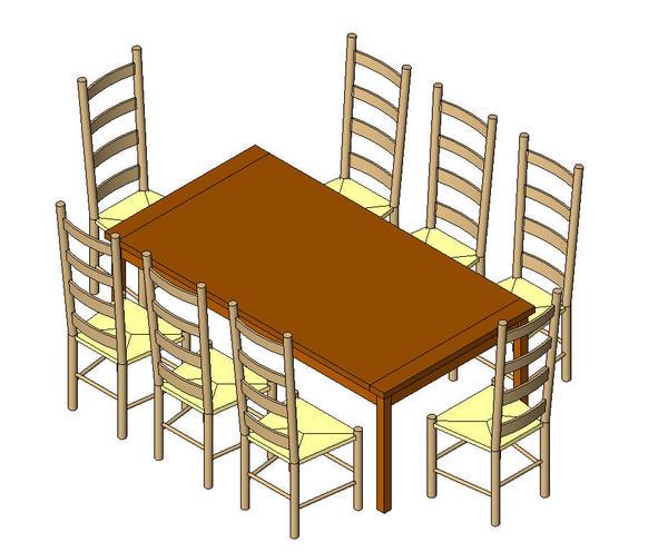 Table with 8 ladderback chairs