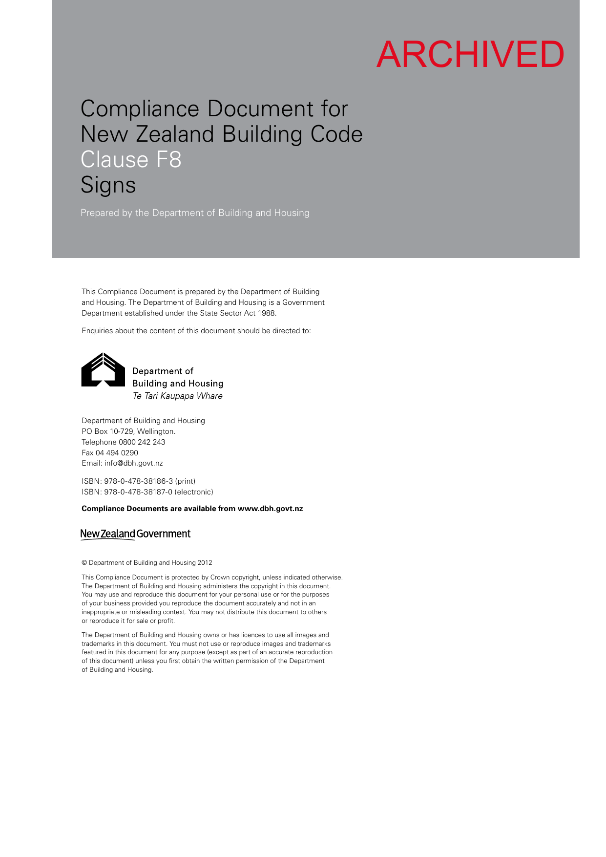 New Zealand Building Code F8 — Signs (Acceptable Solution)