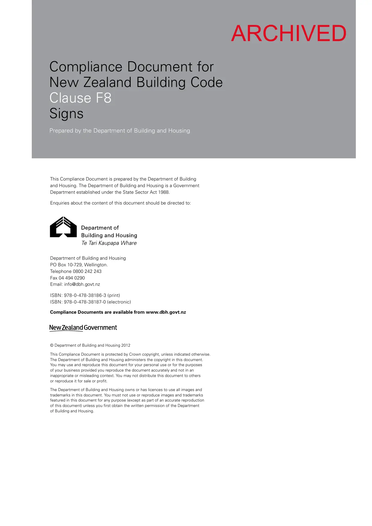 New Zealand Building Code F8 — Signs (Acceptable Solution)