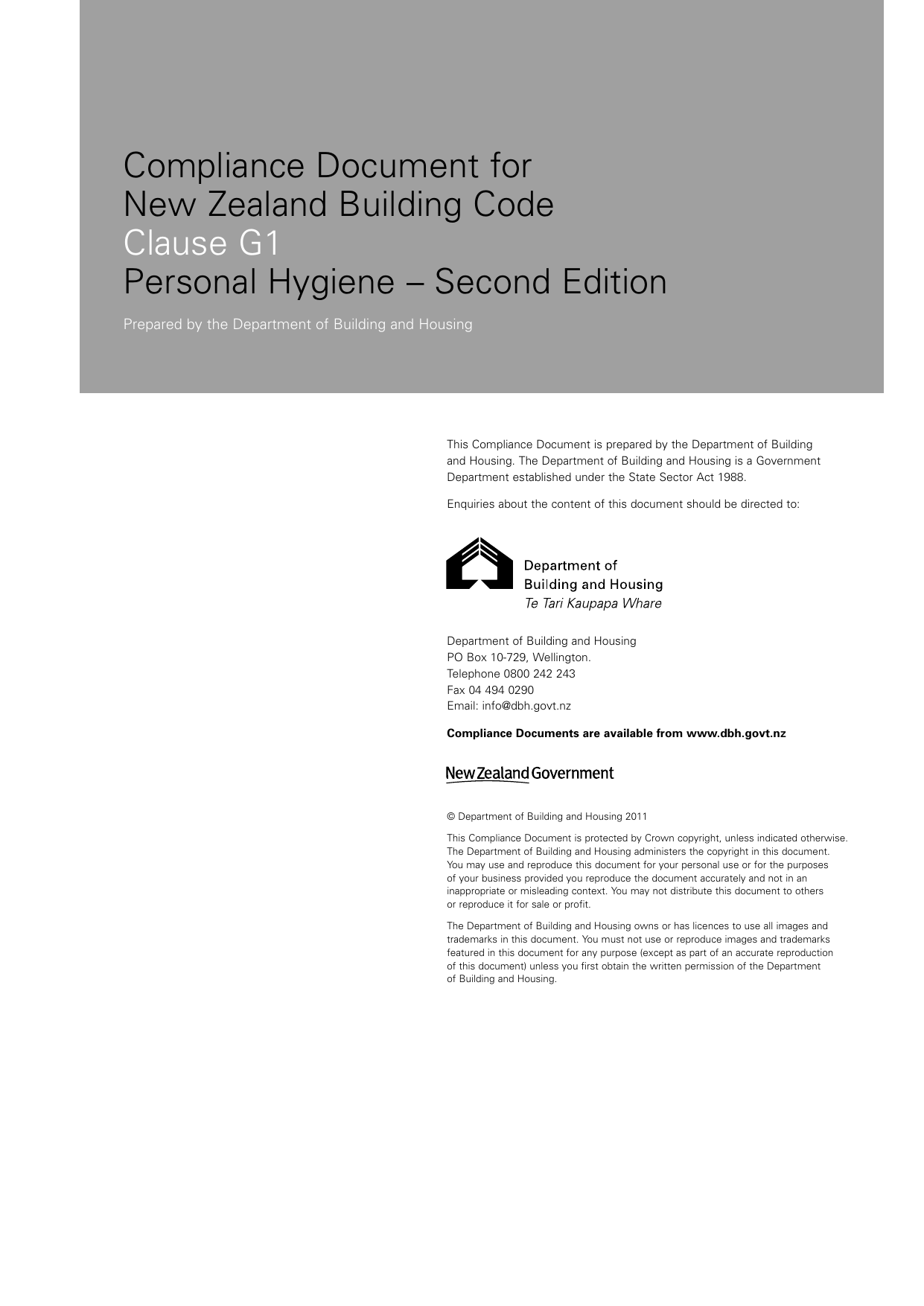 New Zealand Building Code G1 — Personal Hygiene (Acceptable Solution)