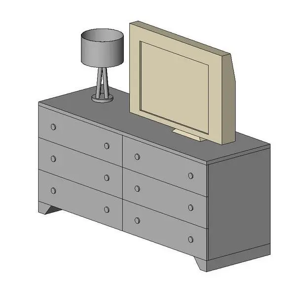 Dresser with lamp and TV