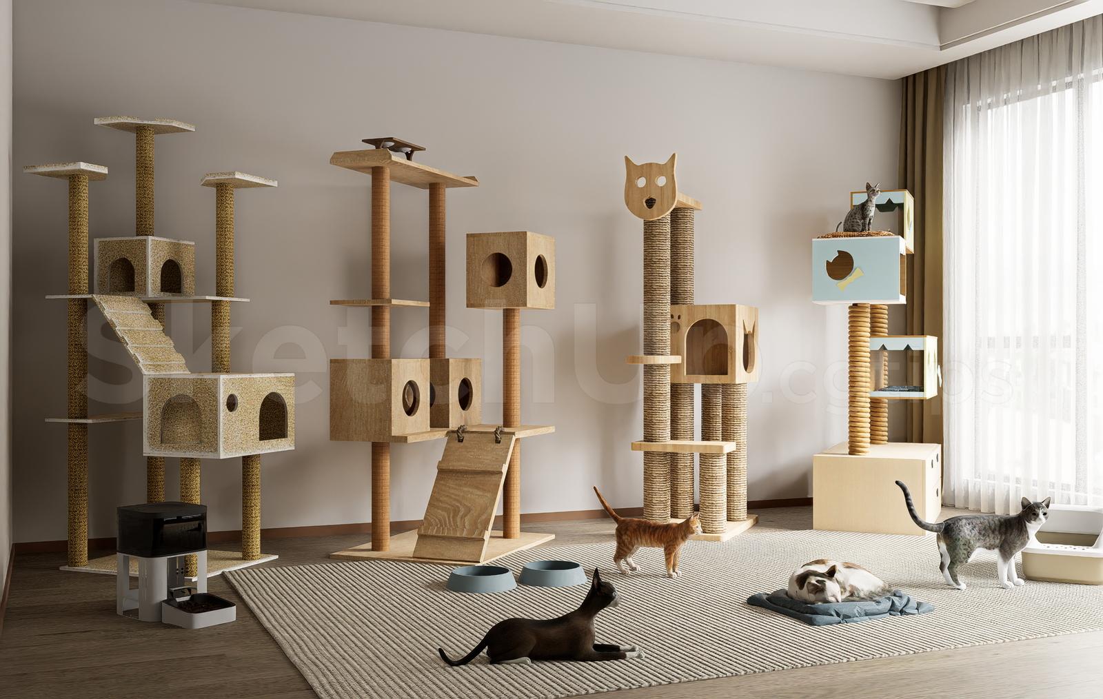 Modern Wooden Cat Tree Furniture Set