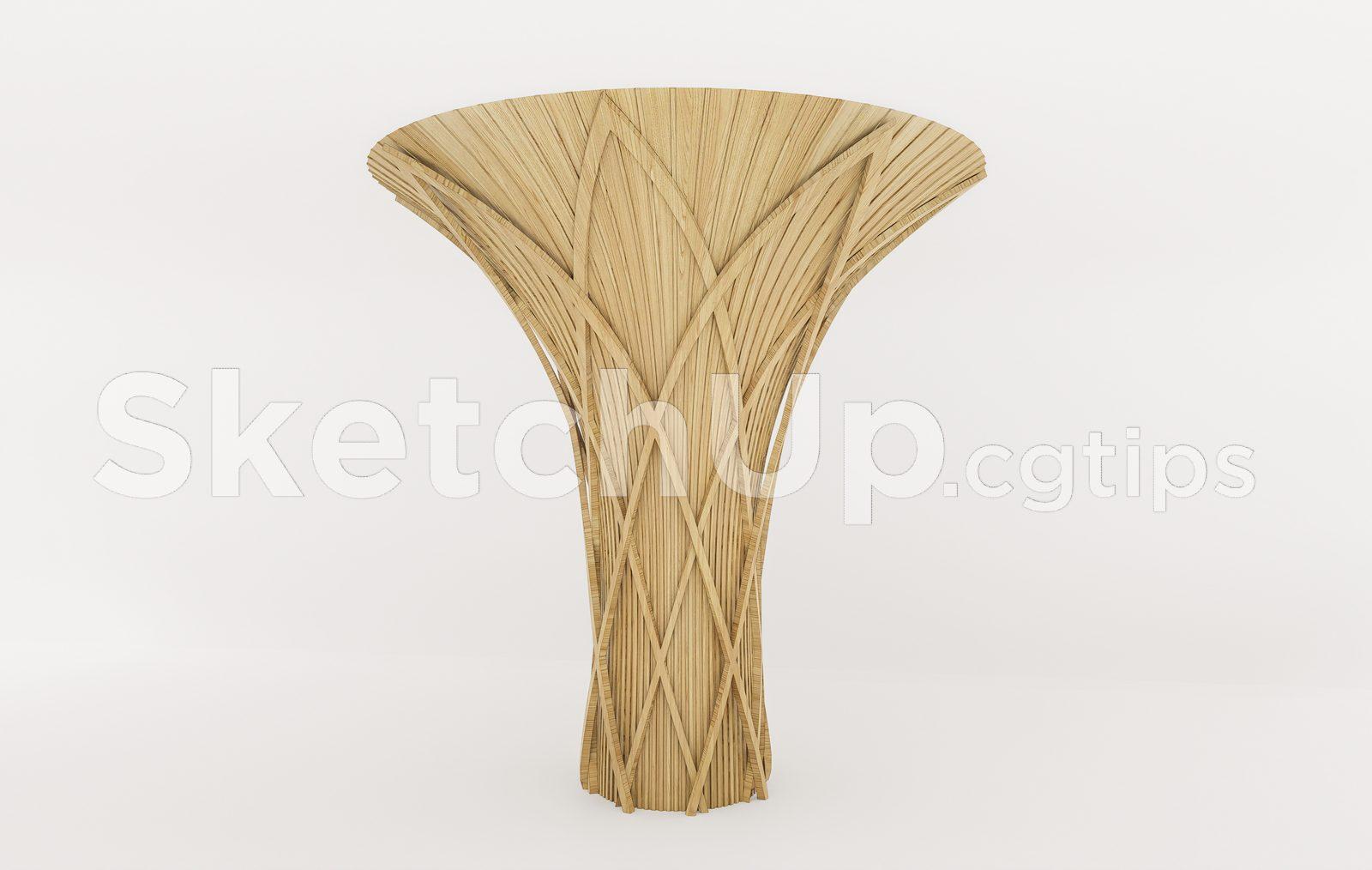 Modern Organic Wood Column SketchUp 3D Model for Architectural Design