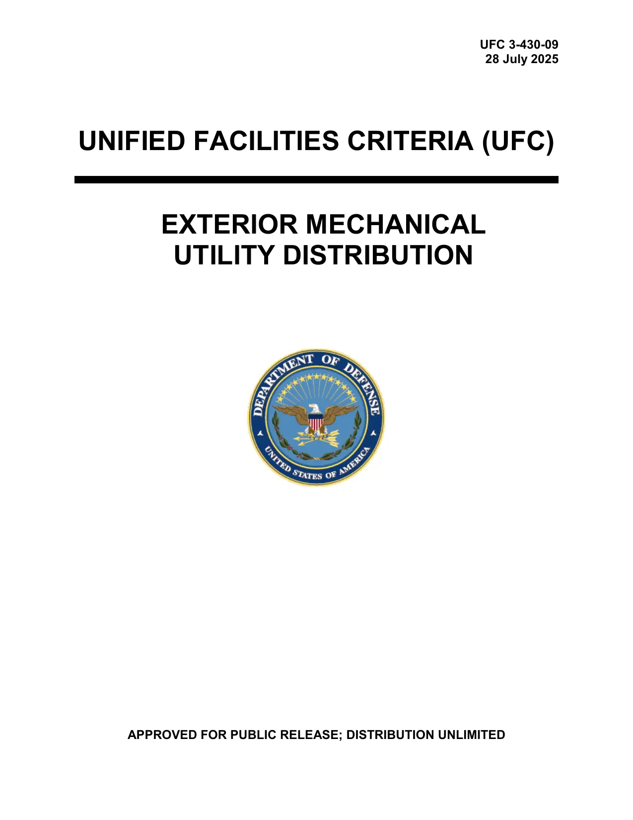 UFC 3-430-09: Exterior Mechanical Utility Distribution