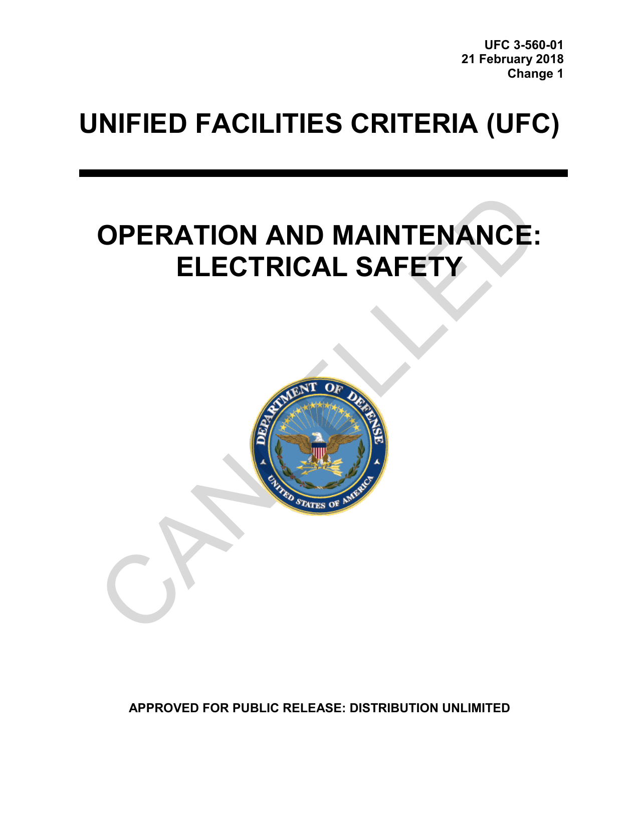 UFC 3-560-01: Operation and Maintenance — Electrical Safety
