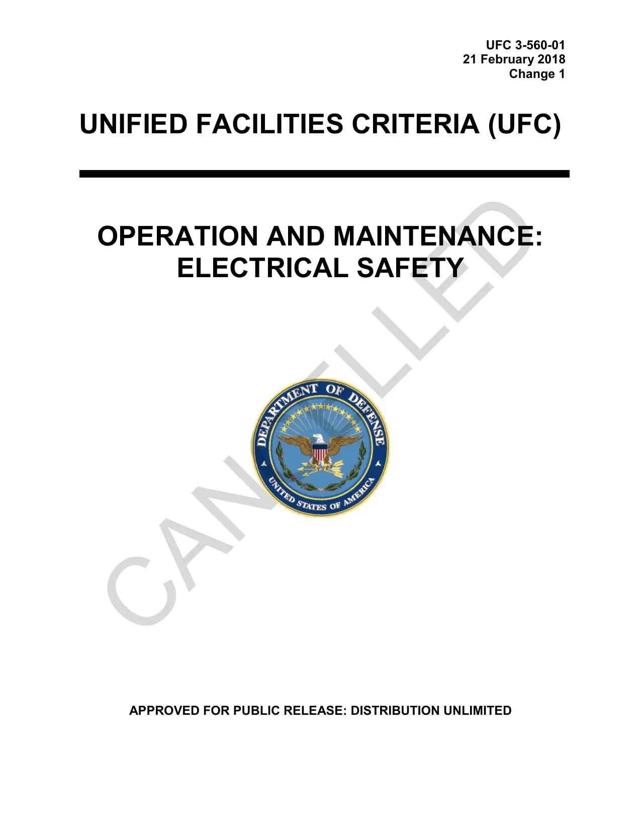 UFC 3-560-01: Operation and Maintenance — Electrical Safety