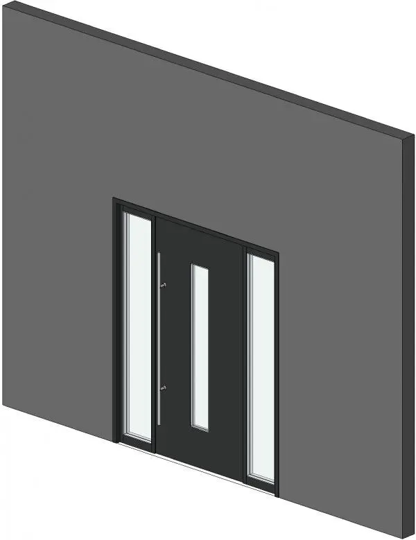 Parametric Front Entry Door With Sidelights And Vision Panel — preview 1, by travrulez (RevitCity, CC0)