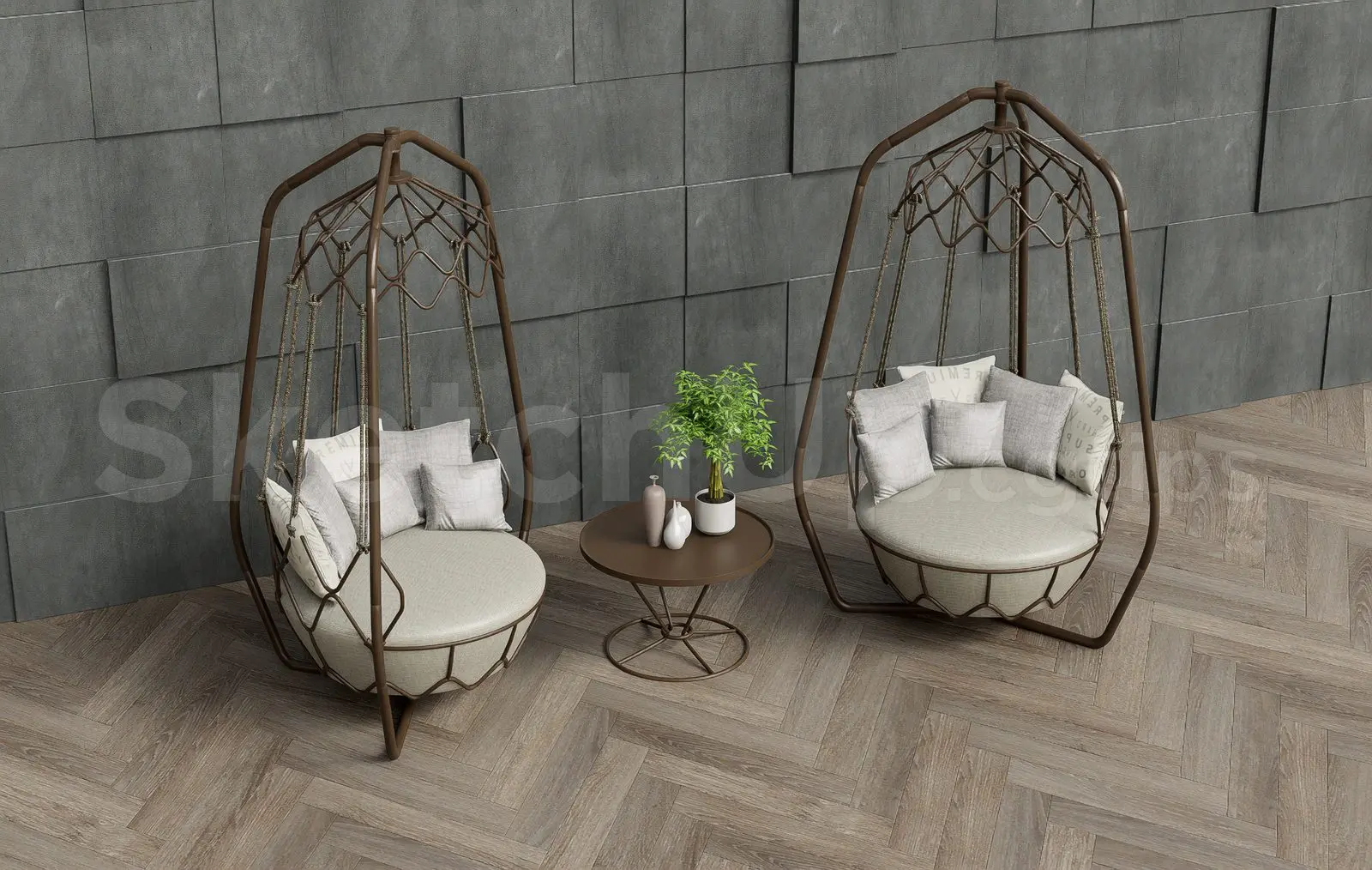 Luxury Hanging Swing Chair with Side Table — preview 1 (cgtips, CC0)