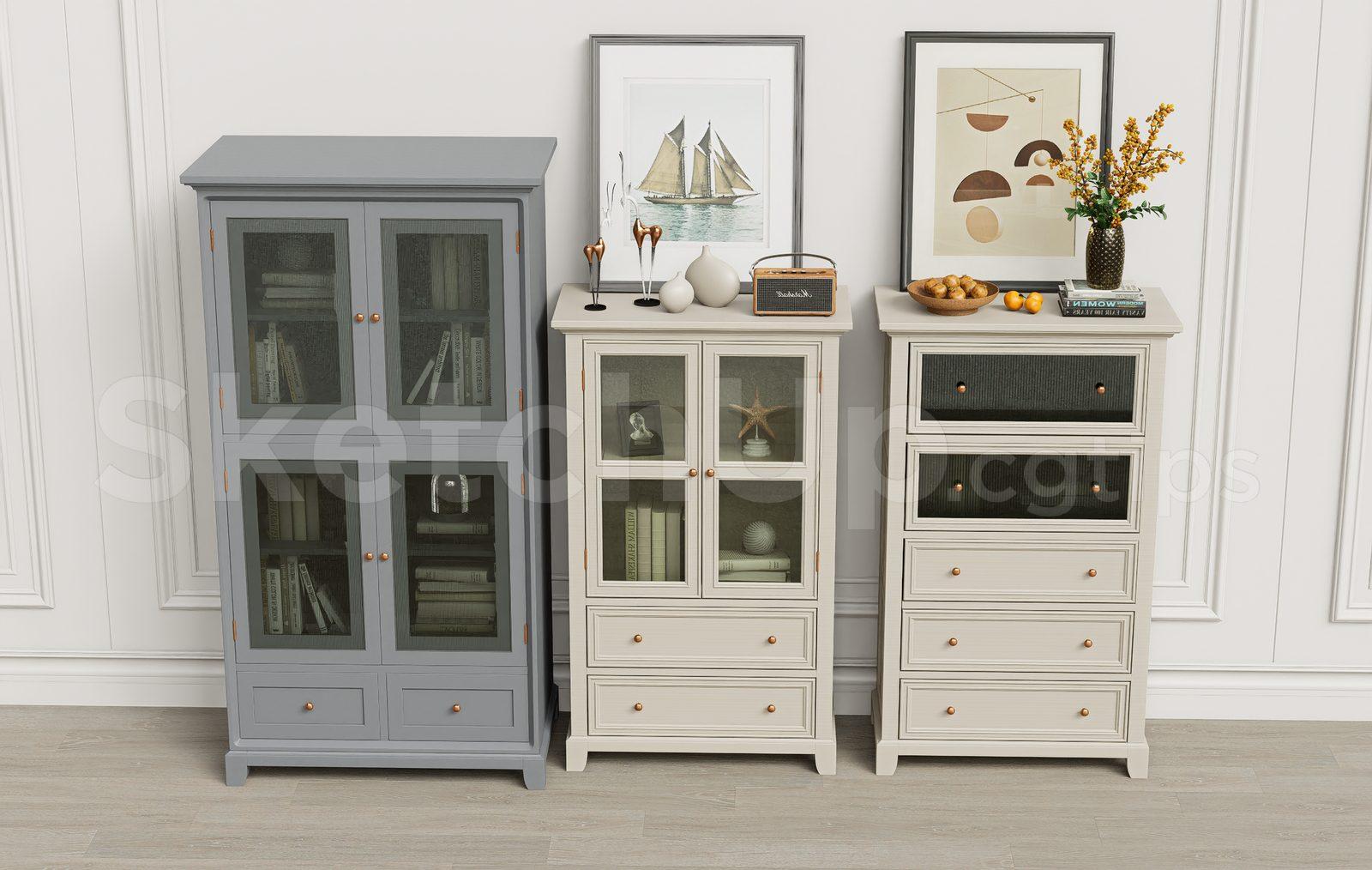 Modern Classic Fluted Glass Cabinet and Drawer Set