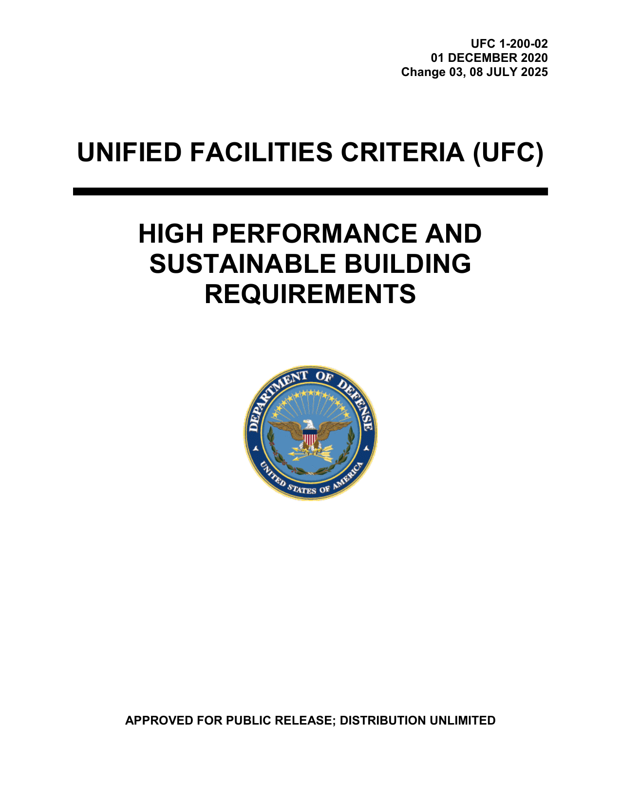 UFC 1-200-02: High Performance and Sustainable Building Requirements