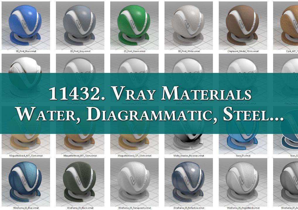 Vray Materials Water, Diagrammatic, Steel, Carpet — preview 1 (3dzip)