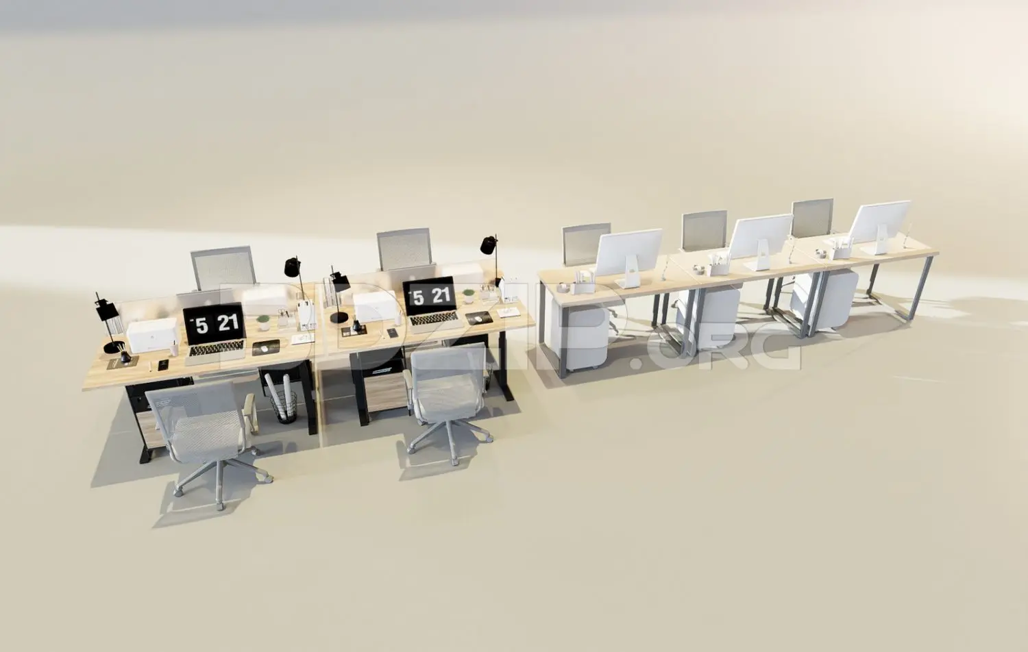Office work desk and chairs