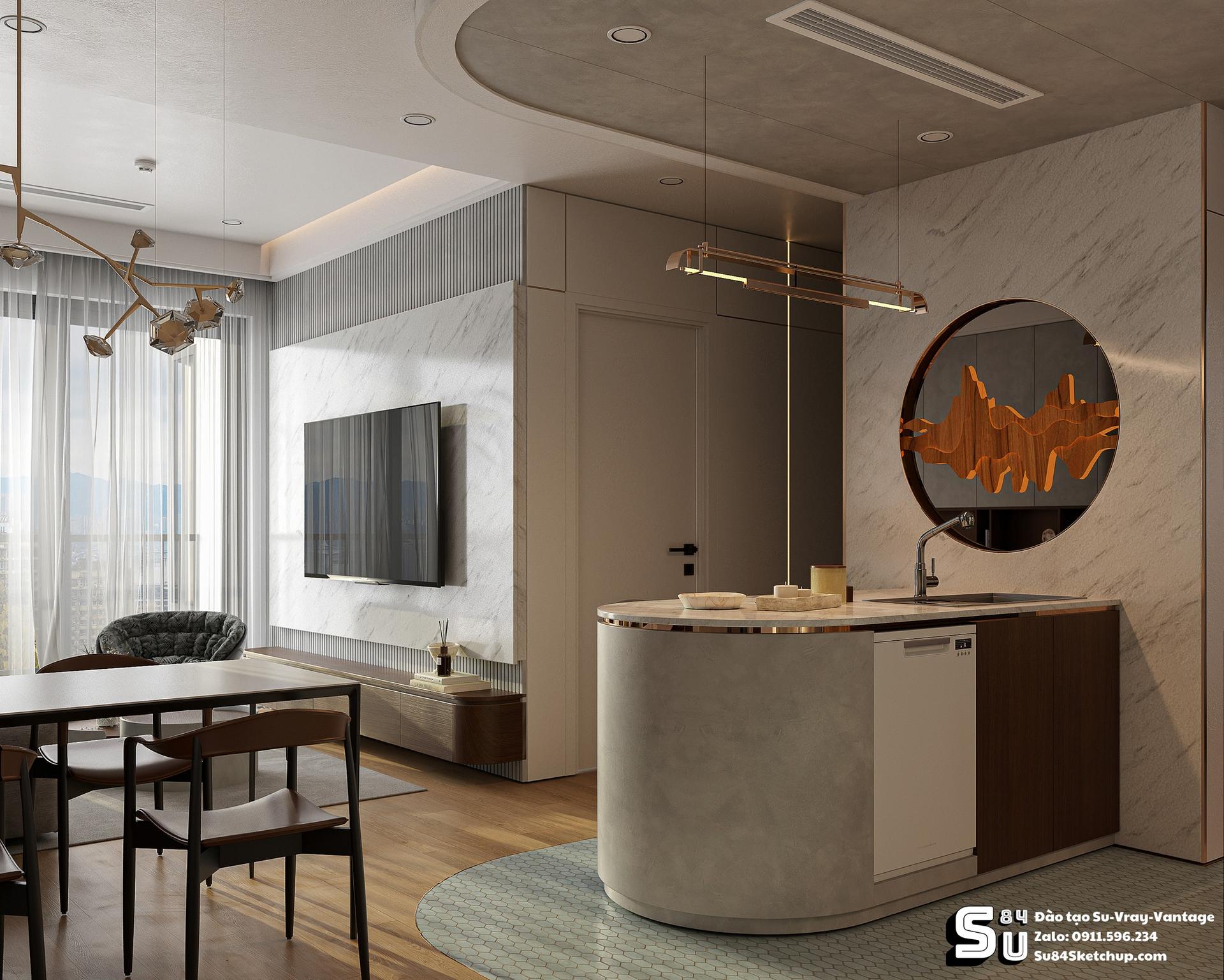 Contemporary Living room – Kitchen Interior