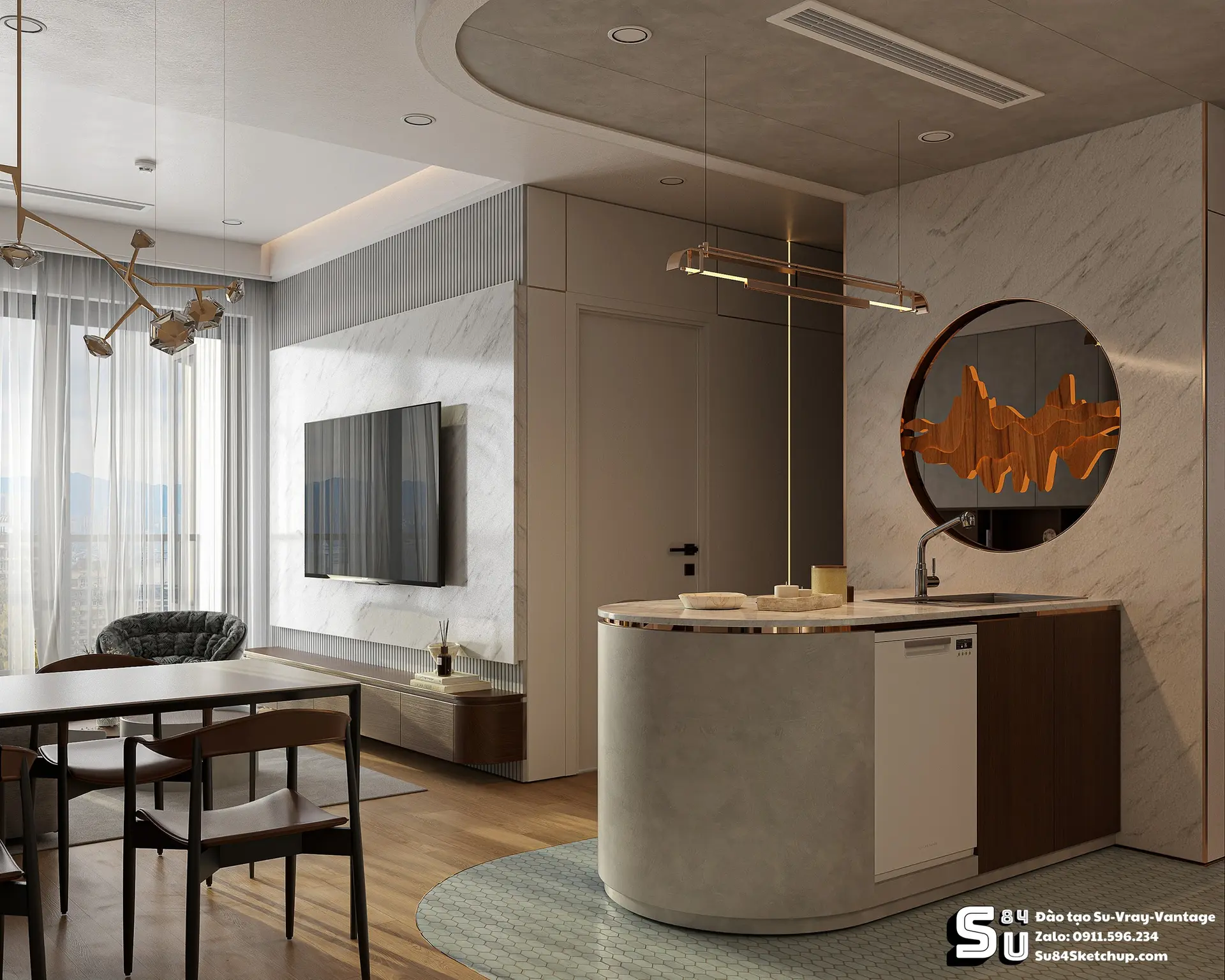 Contemporary Living room – Kitchen Interior — preview 1, by Tran Nam (cgtips, CC0)