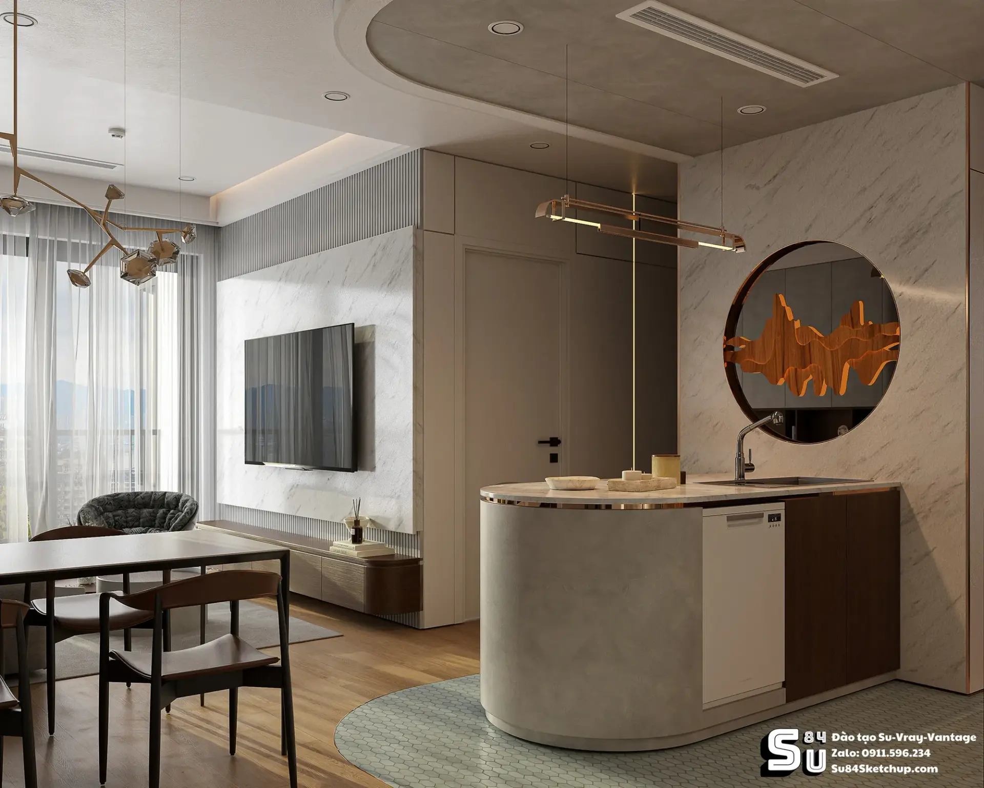 Contemporary Living room – Kitchen Interior