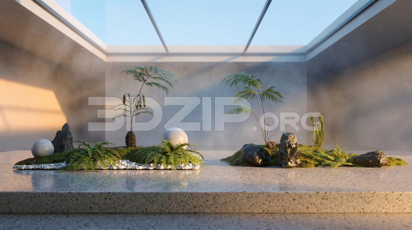 Modern Interior Zen Garden in with Natural Skylight Lighting
