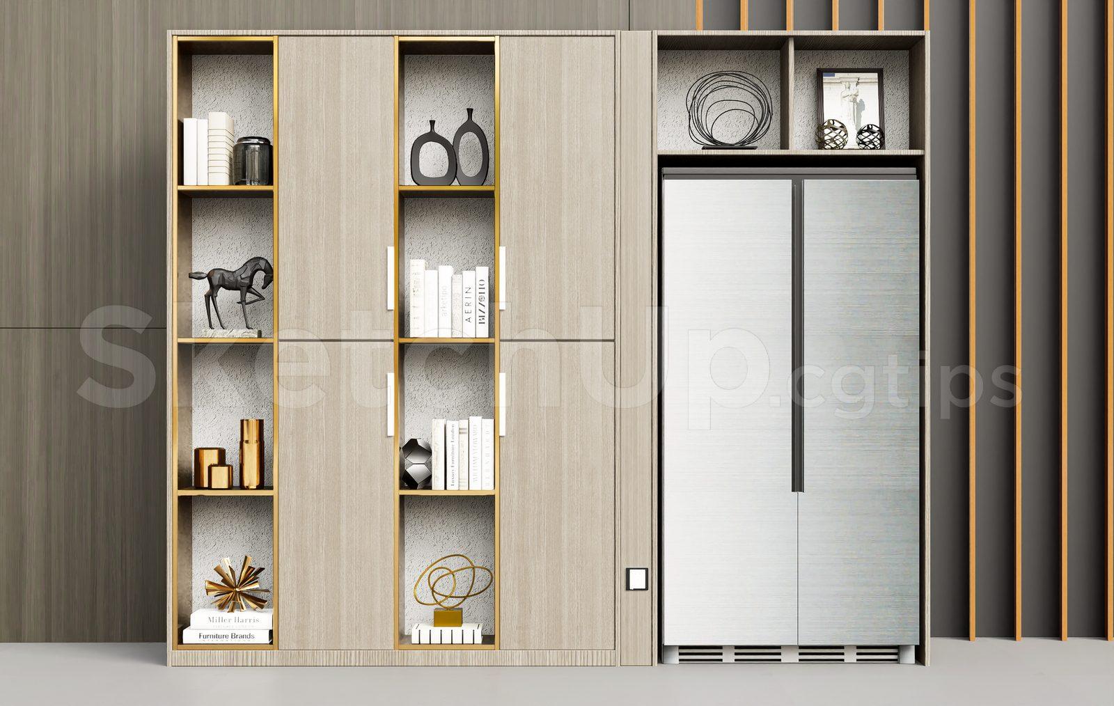 Modern Interior Cabinet Shelf SketchUp 3D Model with Decorative Storage