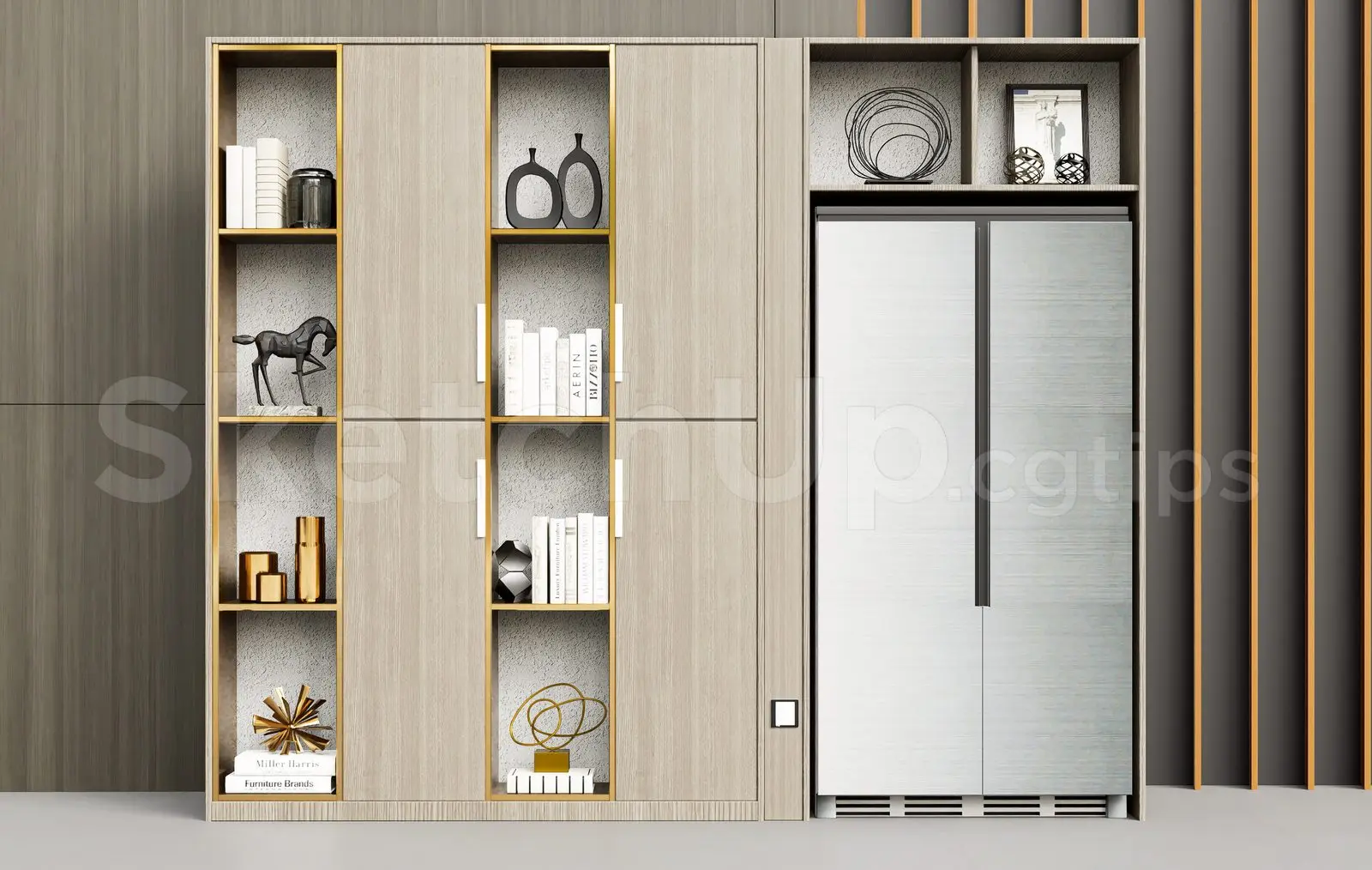 Modern Interior Cabinet Shelf SketchUp 3D Model with Decorative Storage