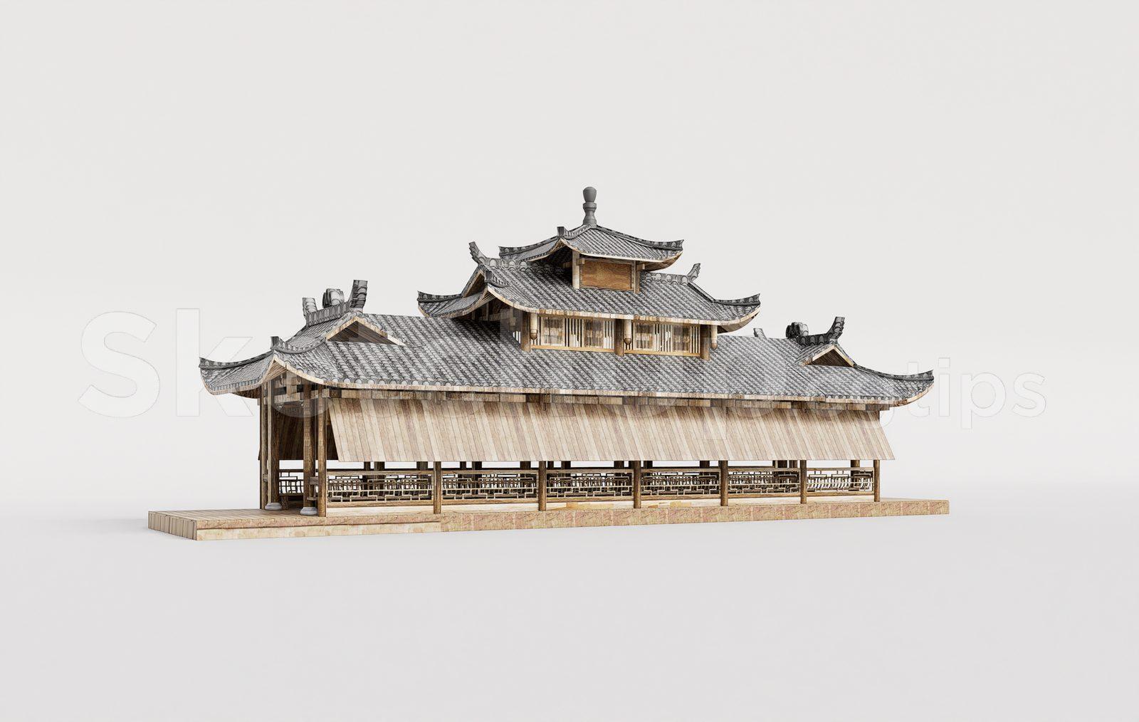 Traditional Wooden Pavilion with Tiled Roof