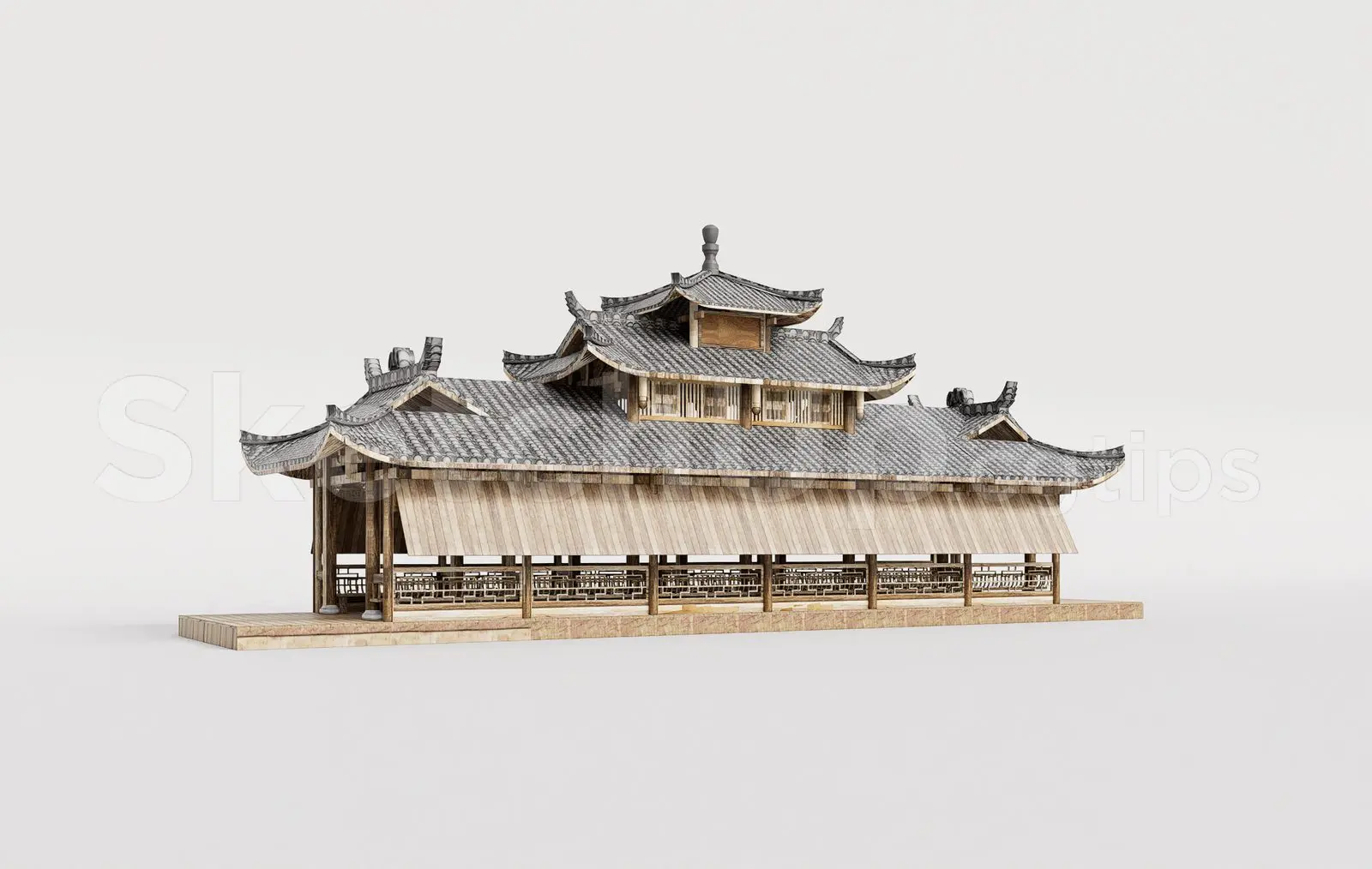 Traditional Wooden Pavilion with Tiled Roof — preview 1 (cgtips)