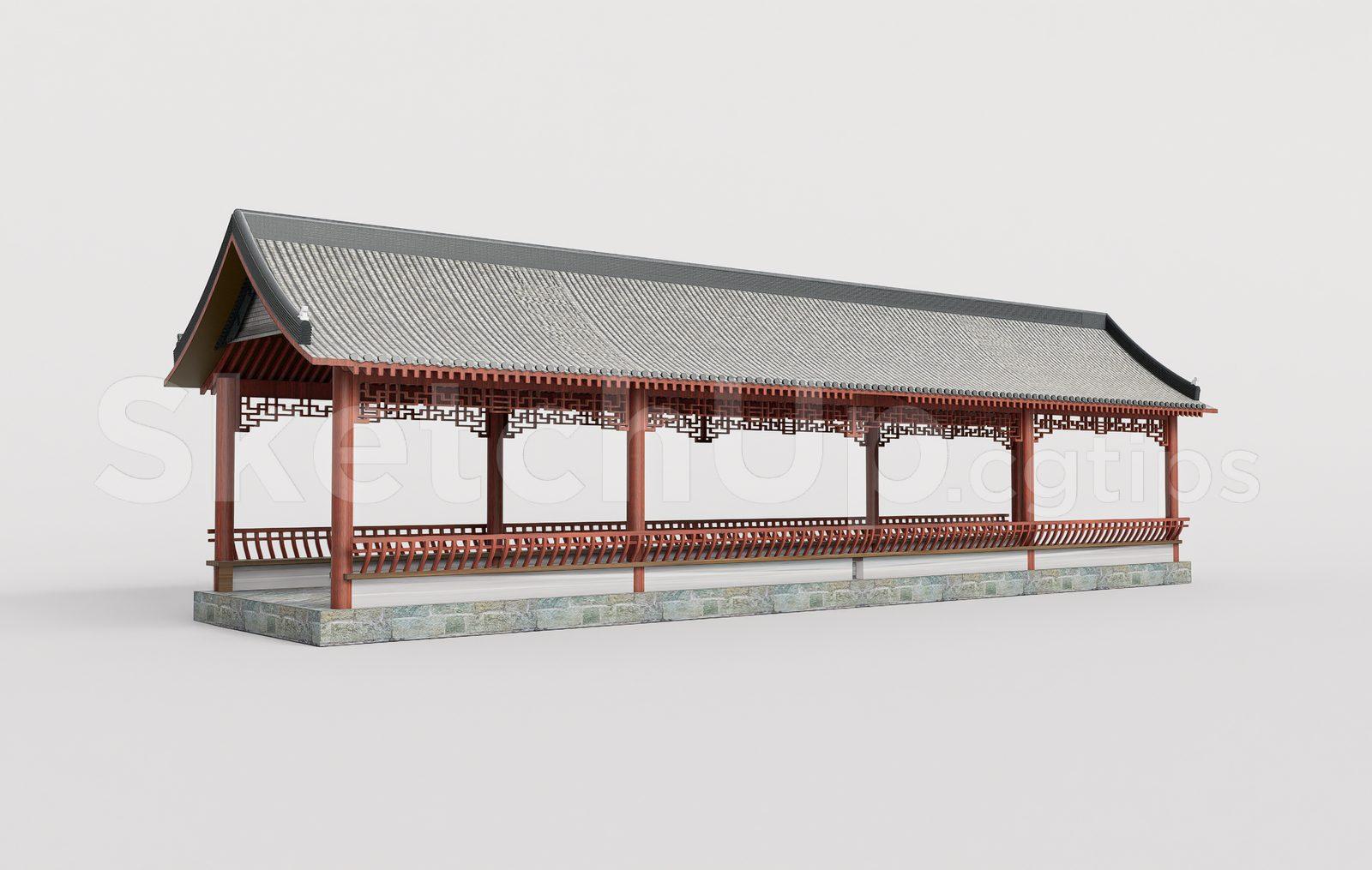 Traditional Wooden Pavilion with Tiled Roof — preview 1 (cgtips)