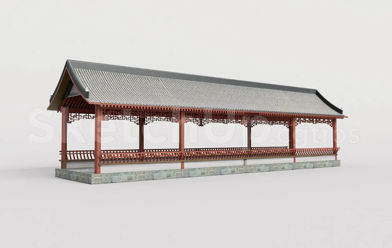 Traditional Wooden Pavilion with Tiled Roof