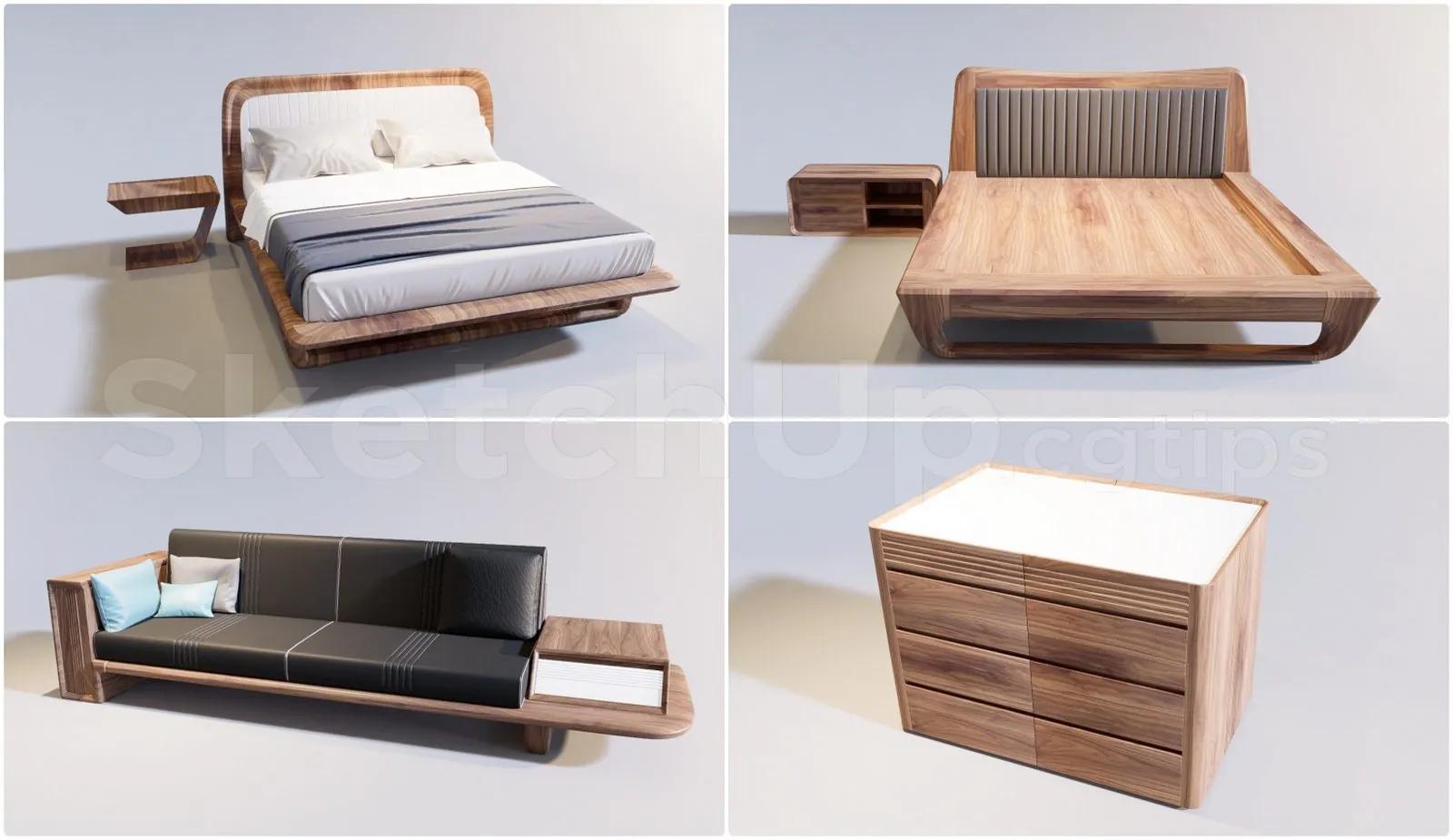 tổng hợp Giường Ngủ, Tab Đầu Giường và Sofa gỗ óc chó